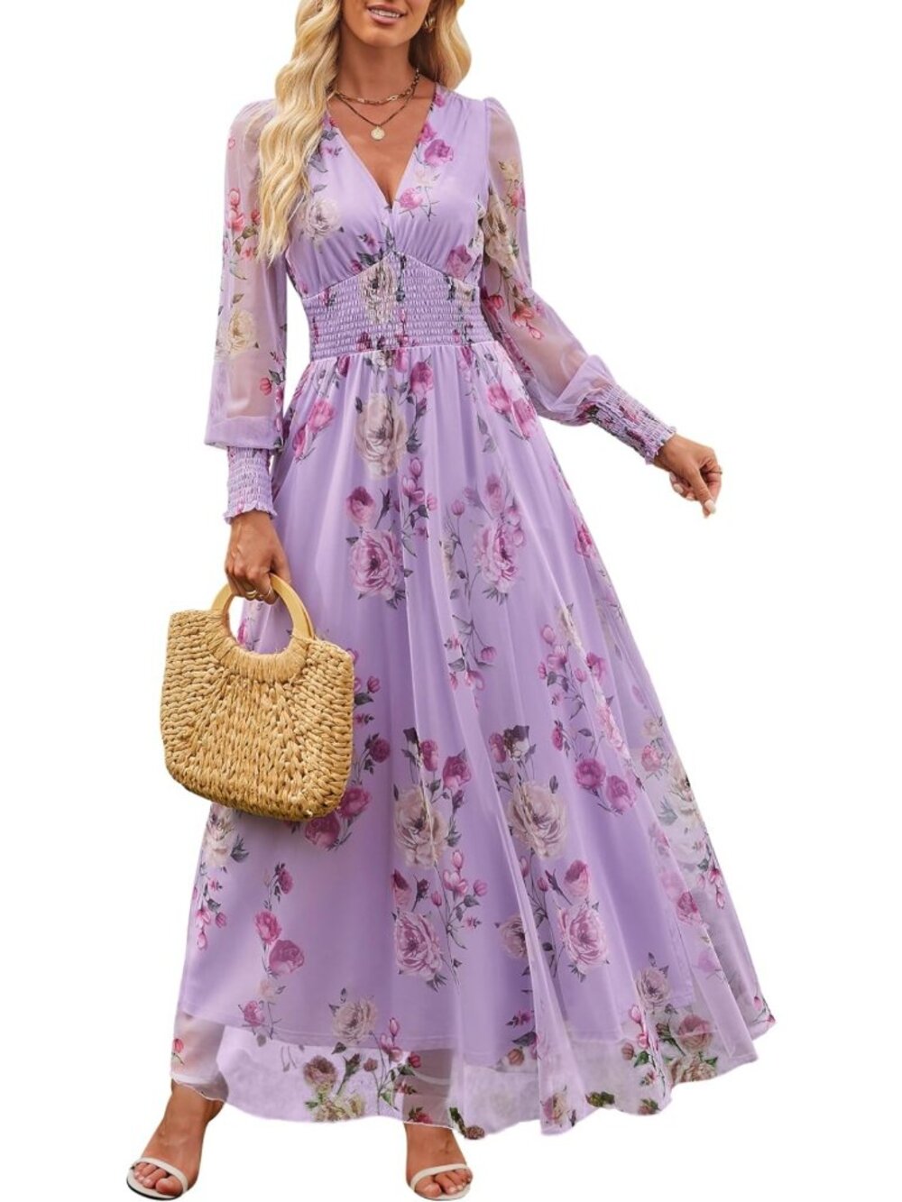 Elegant Floral Long Sleeve Maxi Dress for Fall Weddings & Special Occasions